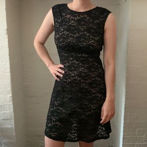 Nude illusion black lace dress with nude slip